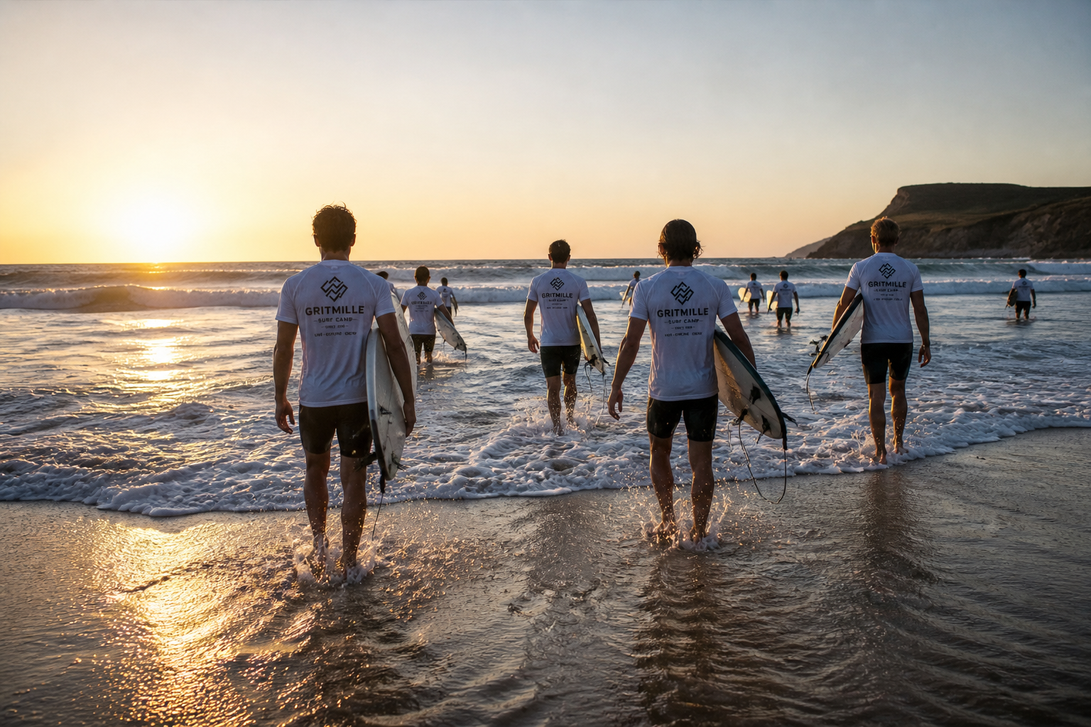 Grupo de surf con prendas GritMille Custom